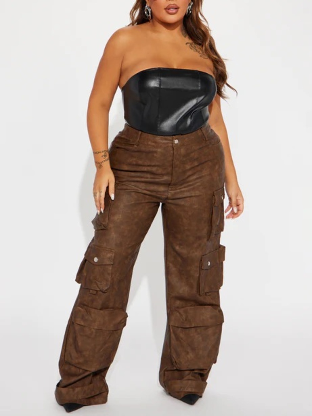 Weekend Warrior Washed Faux Leather Cargo Pant - Brown